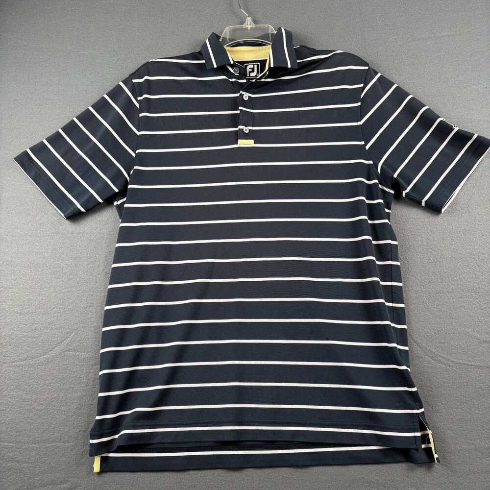 Footjoy FJ Mens Gold Polo Shirt Size L Classic Navy/White Striped